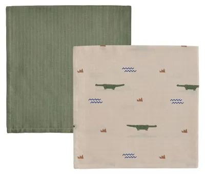 Produktbild von OYOY Mini Musselin-Tücher 2er-Set aus Baumwolle 70x70 cm Swaddle Spucktuch Babydecke Crocodile