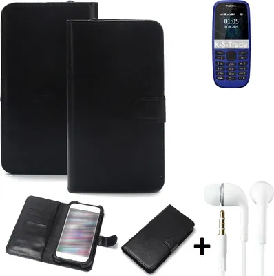 Produktbild von K-S-Trade Wallet Case Handyhülle kompatibel mit Nokia 105 (2019) Schutzhülle Flip cover Flipstyle Tasche Hülle Flipcover Slim Bumper schwarz + in