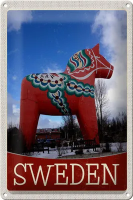 Produktbild von Blechschild Reise 20x30cm Schweden rotes Pferd Skulptur