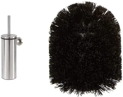 Image de Brosse de toilettes en acier inoxydable avec tête en plastique, brosse de rechange, noire, compatible avec différents modèles