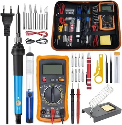 Immagine prodotto di Saldatore elettrico - Kit di saldatura - Riparazione di elettronica - Temperatura regolabile - 60 Watt - Nero
