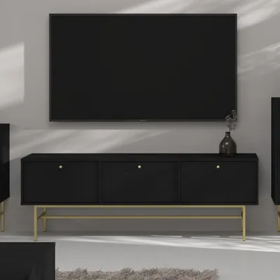 Produktbild von Masseno TV-Schrank TORINO 180 cm Fernsehschrank mit 3 Türen TV-Lowboard für Wohnzimmer Modern 180x40,8x62,5 cm Graphitfarben / Graphitfarben