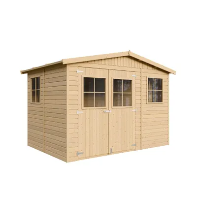 Obrázok produktu pre Drevený záhradný prístrešok S IMPREGNOVANOU PODLAHOU - Úložný priestor s oknami - V226x318x220 cm/6 m² prístrešok z prírodného dreva - TIMBELA M334+M334G