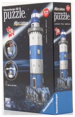 Produktbild von Ravensburger 12577 - Leuchtturm bei Nacht, 3D-Puzzle-Bauwerk Night Edition