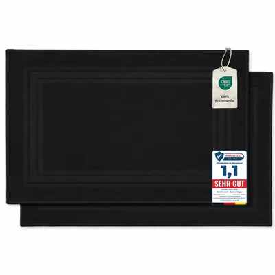 Produktbild von Komfortec Badvorleger, Frottee Duschvorleger, Waschbar Duschmatte & Badteppich, 600 g/m² &100% Baumwolle, 50x70 cm, Schwarz
