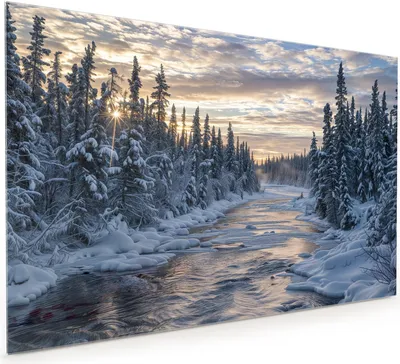 Produktbild von Küchenrückwand Spritzschutz Glas mit Motiv Winterflusswald 40 x 40 cm