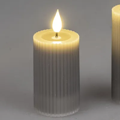 Produktbild von LED Kerze STREIFEN H. 8.5cm D. 5cm grau mit Timer Formano