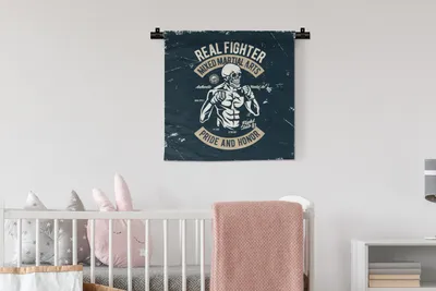 Produktbild von MuchoWow® Wandteppich Wandbehang Kampfsport - Skelett - Retro - Zeichnung 60x60 cm Tapisserie Dekoration Wandtuch - Dekorationen - Wand Decke