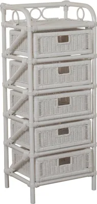 Produktbild von KRINES HOME  Rattan-Kommode mit Schubladen Badregal Korb Regal Schubfächer aus echtem Rattan 46 cm breit (Weiss, 5 Schübe)