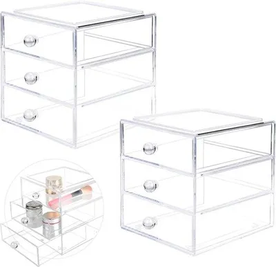 Immagine prodotto di Organizer per trucchi in acrilico a tre ripiani - Armadietti per cosmetici impilabili con maniglia per rossetti