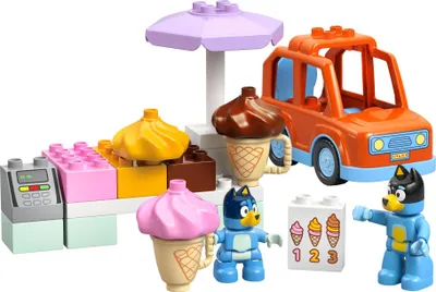 Imagen del producto de LEGO DUPLO: Bluey, una excursión a la heladería con Bluey. Juguete educativo para niños pequeños. Incluye un coche de juguete y 2 minifiguras. Ideal como regalo para niñas y niños a partir de 2 años. Número de producto: 10458