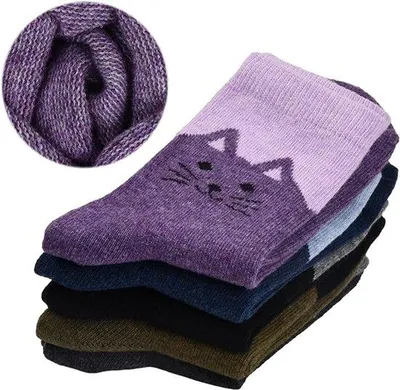 Produktbild von Warme Damen- und Mädchenwollsocken, Größe 35-38, Katzenmuster, weich.