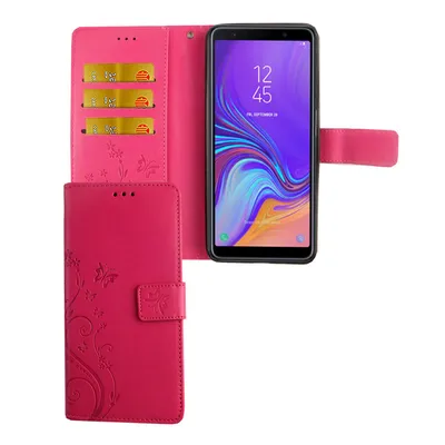 Image de Coque de protection florale pour téléphone Samsung Galaxy A9 2018, couleur rose, type portefeuille