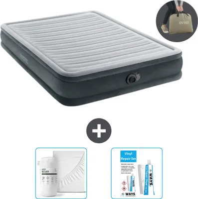 Produktbild von Intex Luftbett - 2 Personen - 152 x 203 x 33 cm - Grau - Inklusive Pumpe - Spannbettuch en Reperaturset