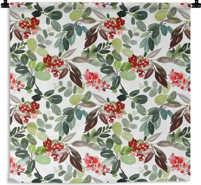 Produktbild von MuchoWow® Wandteppich Wandbehang Aquarell - Pflanzen - Rot 150x150 cm Tapisserie Dekoration Wandtuch - Wohnaccessoires - Modernes