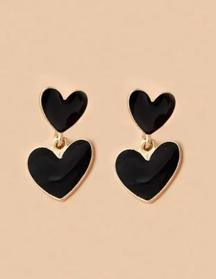 Immagine prodotto di Orecchini a perno - Doppio cuore - Regalo di Natale - Nero/oro - Festival - Elegante