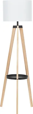 Produktbild von BELIANI Stehlampe Weiß / Hellbraun 149 cm Kiefernholz Beine Poly-Baumwolle runder Stoffschirm Dreibeinig langes Kabel mit Schalter Skandinavischer Stil