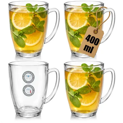 Produktbild von com-four® 4x Teeglas aus gehärtetem Glas - 400ml hitzebeständige Kaffeetassen