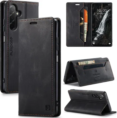 Image de Etui pour Samsung Galaxy A26 / A17 5G/4G, Etui rétro en cuir PU, stand et étui de protection noir