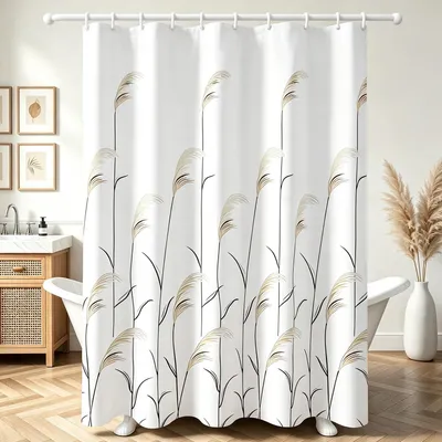 Produktbild von Duschvorhang - Wasserabweisender Polyesterstoff mit beschwertem Saum und Antischimmel-Beschichtung - Badezimmer und Badewanne - 100x180 cm - Weizenohr-Motiv - Inklusive 6 Ringen