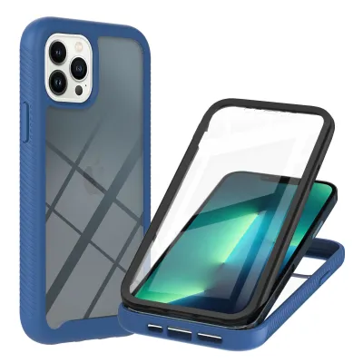 Immagine prodotto di Custodia per iPhone 13 Pro Max paraurti posteriore in TPU trasparente, antiurto con pellicola protettiva integrata custodia protettiva a 360° blu