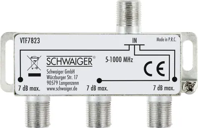 Produktbild von Schwaiger VTF7823 531, Kabelsplitter, 5 - 1000 MHz, Silber, Aluminium, 1 Stück(e), 74 mm