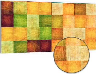 Produktbild von DEQORI Hybrid Leinwand Bild 100x50 cm 'Bunte Farbquadrate' Wandbild Glas flach modern