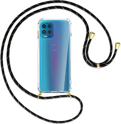 Produktbild von Handykette Backcover-Schutzhülle mit Band (Metall goldfarben) für Motorola Moto G100 - schwarz/gold