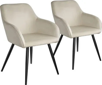 Image de Chaise MARILYN Effet Velours Style Scandinave - crème/noir, Lot de 2