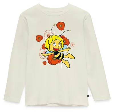 Produktbild von Spreadshirt Biene Maja Mohnblumen Kinder Premium Langarmshirt, 134/140 (8 Jahre), Naturweiß