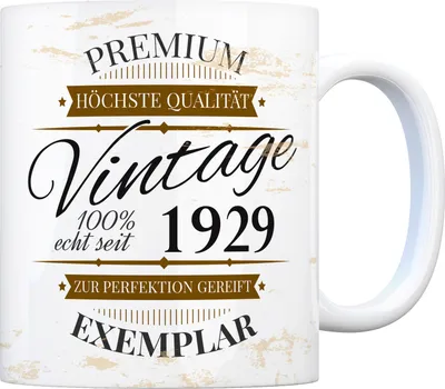 Produktbild von Vintage Tasse 100% echt seit 1929 Kaffeebecher [ber_jahrgeb]. Geburtstag