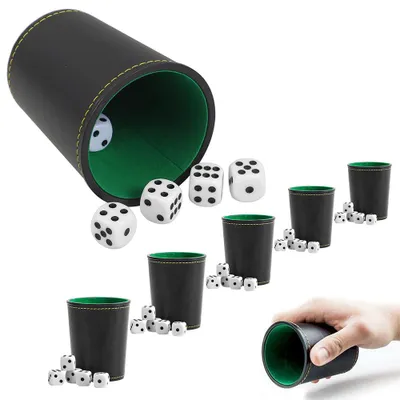 Produktbild von 5er Würfelbecher Leder Set,Inkl 25 Würfel: Würfelspiel, Leder Würfelbecher, Lederwürfelbecher, Reisespiele für Erwachsene