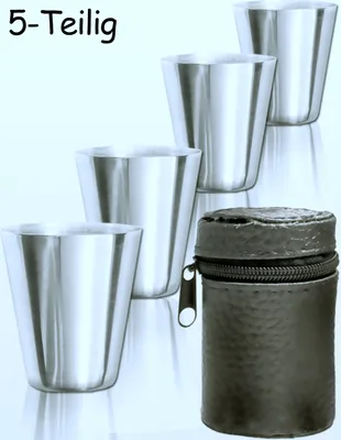Produktbild von OUTDOOR SAXX® - 5-Teiliges Edelstahl Trink-Becher Set | GENUSS-SPASS-SET, Whiskey Kräuter-Schnaps | Tolles Geschenk, unzerbrechlich, mit Leder Tasche