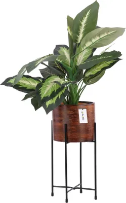 Produktbild von Blumenständer Blumenbeet Blumentopf Metall-Ständer Blumenübertopf Rund D 16,5 cm H 44 cm Dunkelbraun Matte Oberfläche Gestell Orchidee Vase Keramik Modern Glamour