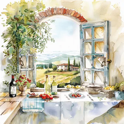 Image de Serviettes papier 33x33cm 3 plis avec motif fenêtre Toscane 20 pièces