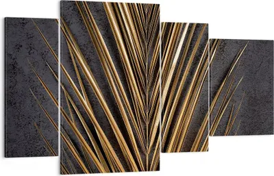 Produktbild von Bild auf Leinwand - Leinwandbild - 4 Teile - Blatt golden schwarz - 120x70cm - Wand Bild - Wanddeko - Wandbilder - Leinwanddruck - Bilder - Wanddekoration - Leinwand bilder - Wandbild - DL120x70-5091