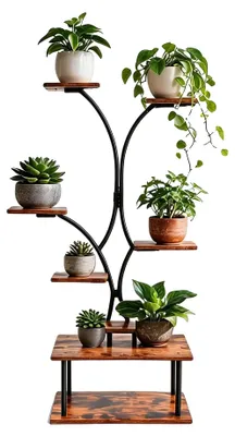 Imagen del producto de Soporte para plantas, diseño de 7 niveles, estructura de metal duradera, color marrón