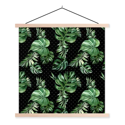 Produktbild von MuchoWow® Textilposter Blätter - Tropisch - Muster - Dschungel 120x120 cm mit holzfarbenen Rahmen - Textil-Poster