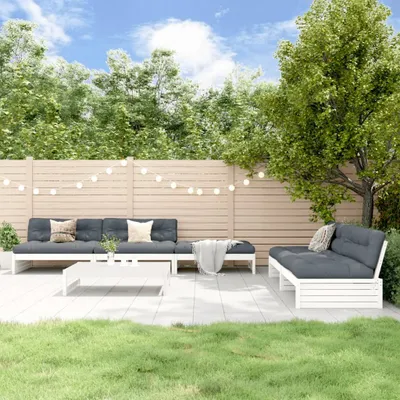 Produktbild von [Home] 6-tlg. Garten-Lounge-Set mit Kissen Weiß Massivholz , Neue Mode 2024 im häuslichen Leben