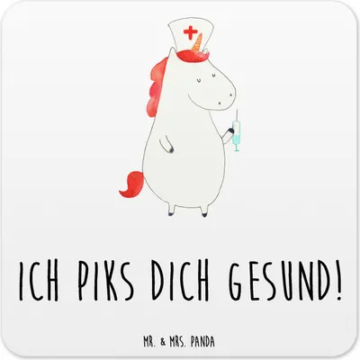 Produktbild von Mr. & Mrs. Panda Tischuntersetzer Einhorn Krankenschwester 10er Set - Weiß - Geschenk, Ärztin, Untersetzer für Gläser, Krankenhaus, Coaster, Krankenpflegerin, Unicorn
