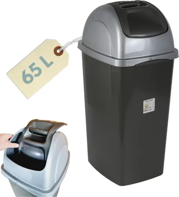 Produktbild von Mülleimer Groß Abfalleimer Küche Mülleimer Schwarz Küchenabfalleimer mit Schwingdeckel Küchenmülleimer 65 L Abfallsammler Küche Schwingeimer mit Deckel
