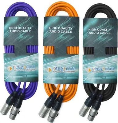 Zdjęcie produktu dla zestaw kabli mikrofonowych keepdrum XLR 10m pomarańczowy fioletowy czarny
