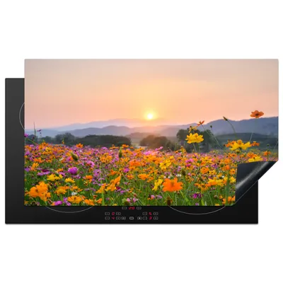 Produktbild von KitchenYeah© Herdabdeckplatte Blumen - Sonnenuntergang - Berg , 89x51cm, Küche Deko, Glaskeramikkochfeld Herdabdeckung, Abdeckplatte fùr Kochfeld