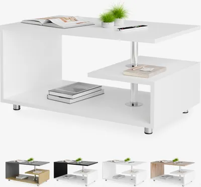 Image de CASARIA® Table basse design 95x55x50cm blanc Table de salon rectangulaire moderne 50kg avec plusieurs niveaux de rangement