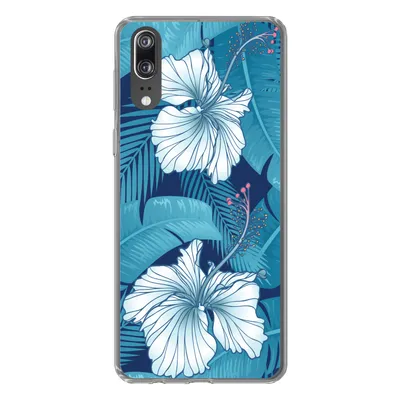 Produktbild von MuchoWow® Handyhülle Schutzhülle Hülle für Huawei P20 Tropisch - Blumen - Blau Silikon Softcase Handy Hülle - Hardcover