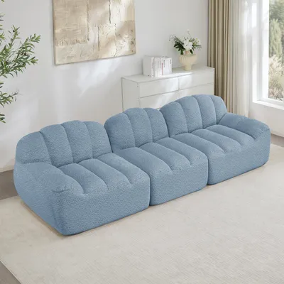 Image de Canapé modulaire 3 places, design sans ossature, assise profonde de 288 cm, revêtement en tissu doux, couleur bleu