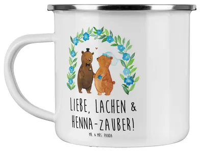 Produktbild von Mr. & Mrs. Panda Pott Henna-Abend Magie - Weiß - Geschenk, Geschenke, Kaffeepott, Fruchtbarkeit, Teetasse, Heirat, Zusammenhalt, Emaille Tasse, Freundschaft, Henna