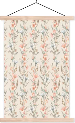 Produktbild von MuchoWow® Textilposter Blumen - Vintage - Muster 60x90 cm mit holzfarbenen Rahmen - Textil