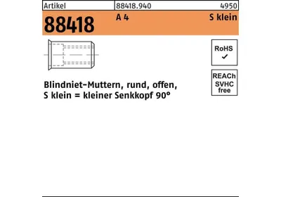 Produktbild von Reyher  Blindnietmuttern A4 kl. Seko M 8/0,25-3,5 (100 Stück)