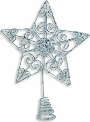 Produktbild von Weihnachtsbaumspitze Barock - Stern Silberfarben mit Silberglitter 20 cm - Metall
